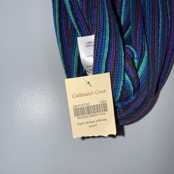 NWT Coldwater Creek Mini Stripe Infinity Scarf Acrylic Blue & Purple - Picture 2 of 5